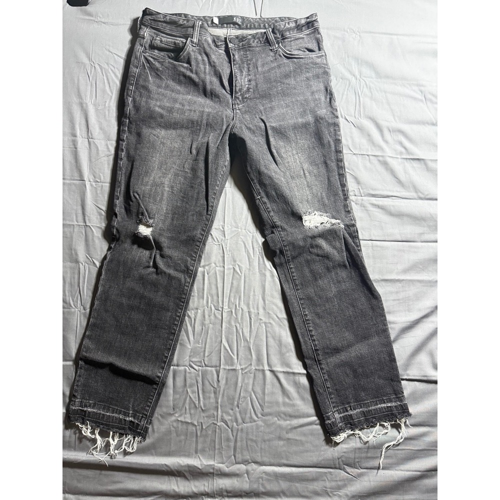 KUT from the Kloth Distressed Jeans Womens 12 Black Good Frayed Hem Straight Leg